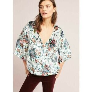 Maeve By Anthropologie Flocked Faux Wrap Velvet Floral Umi Pullover Womens M